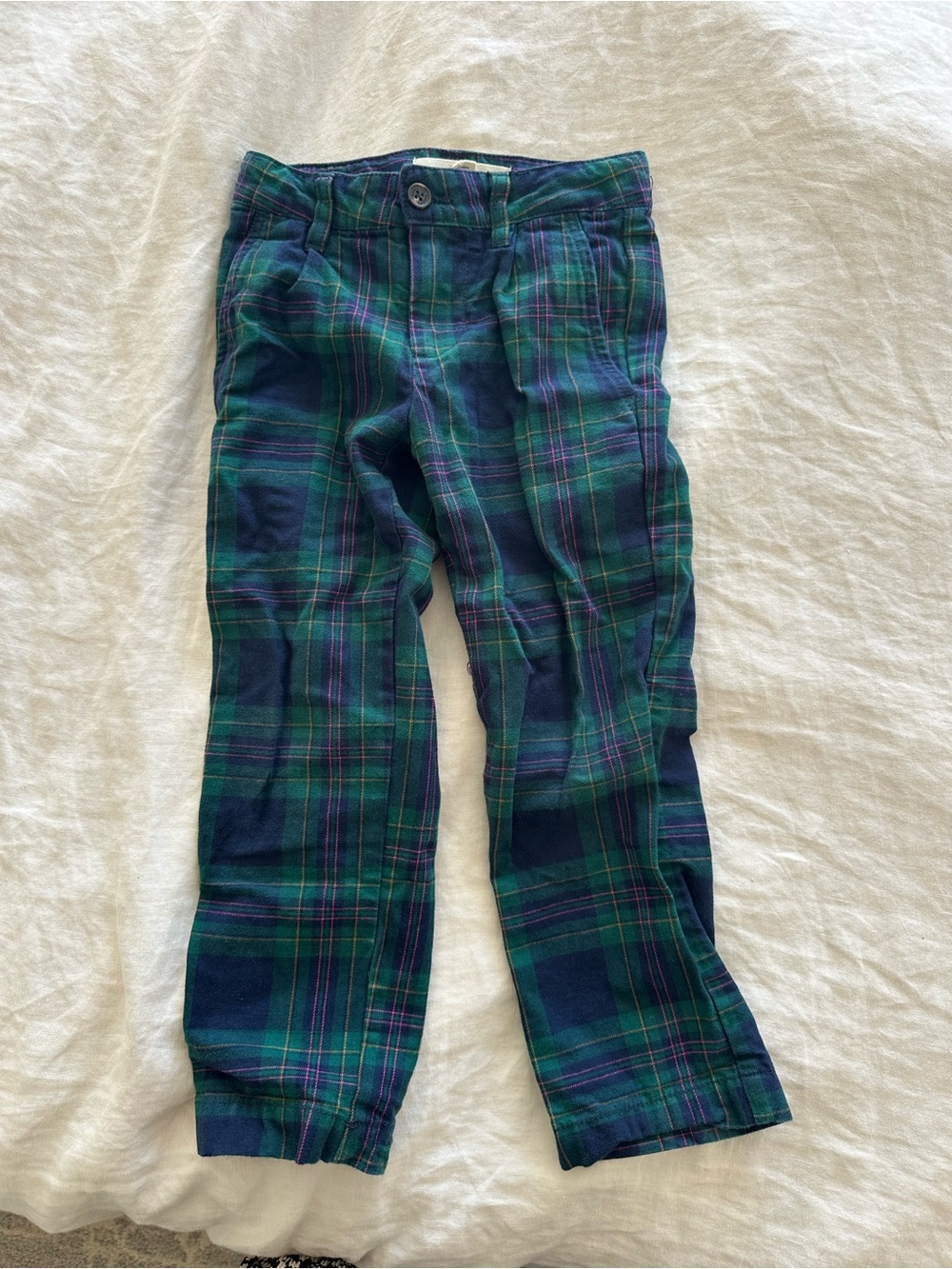 Mini Boden Plaid Green and Navy Kids Pants 4-5T